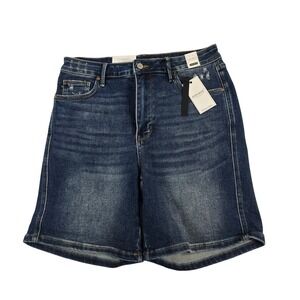 Judy Blue‎ High Waist Denim Shorts Dark Blue Distressed Ripped Women's XL